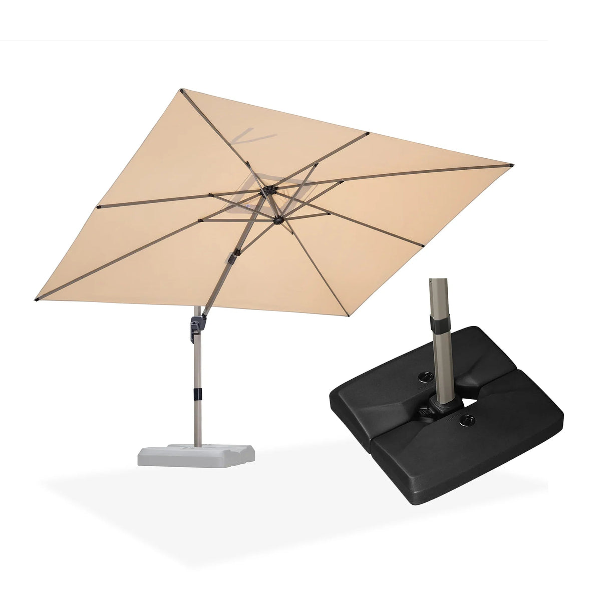 PURPLE LEAF Hailar Deluxe – Parasol de terrasse en aluminium avec base, formats carré et rectangulaire