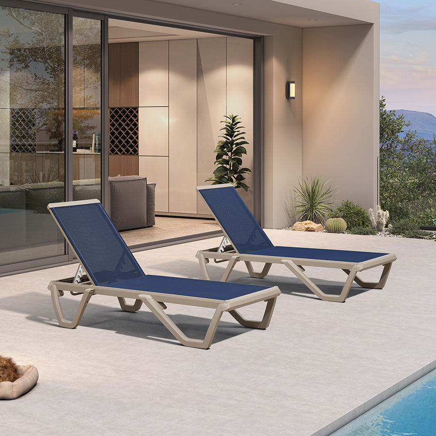 PURPLE LEAF – Chaise longue extérieure empilable en aluminium Champagne et plastique pour piscine, plage et terrasse