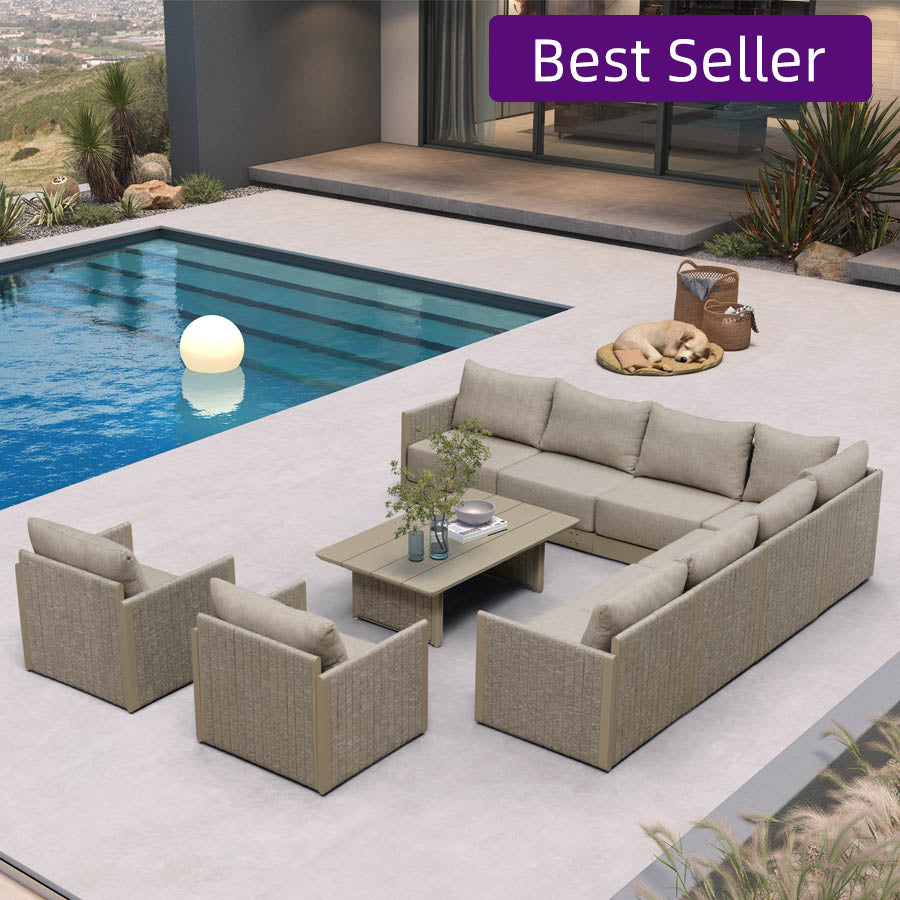 PURPLE LEAF Sanori – Ensemble canapé de terrasse modulaire en L avec coussins beiges pour jardin