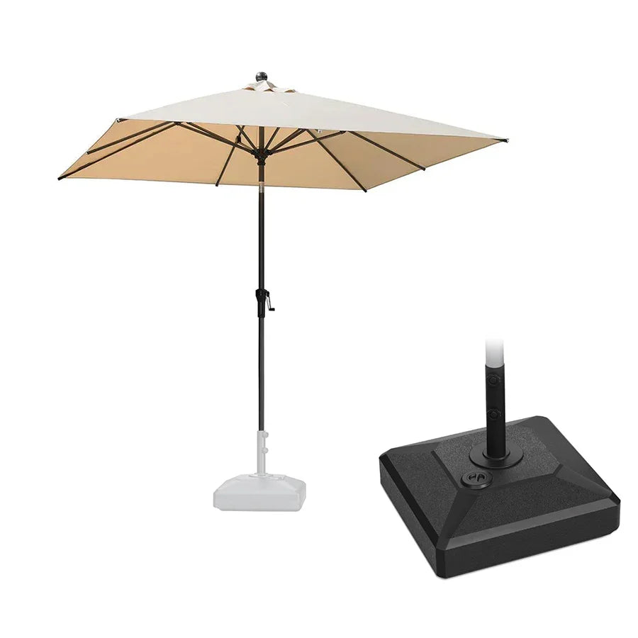 PURPLE LEAF – Parasol carré de table de terrasse avec manivelle, inclinaison et base pour jardin et porche