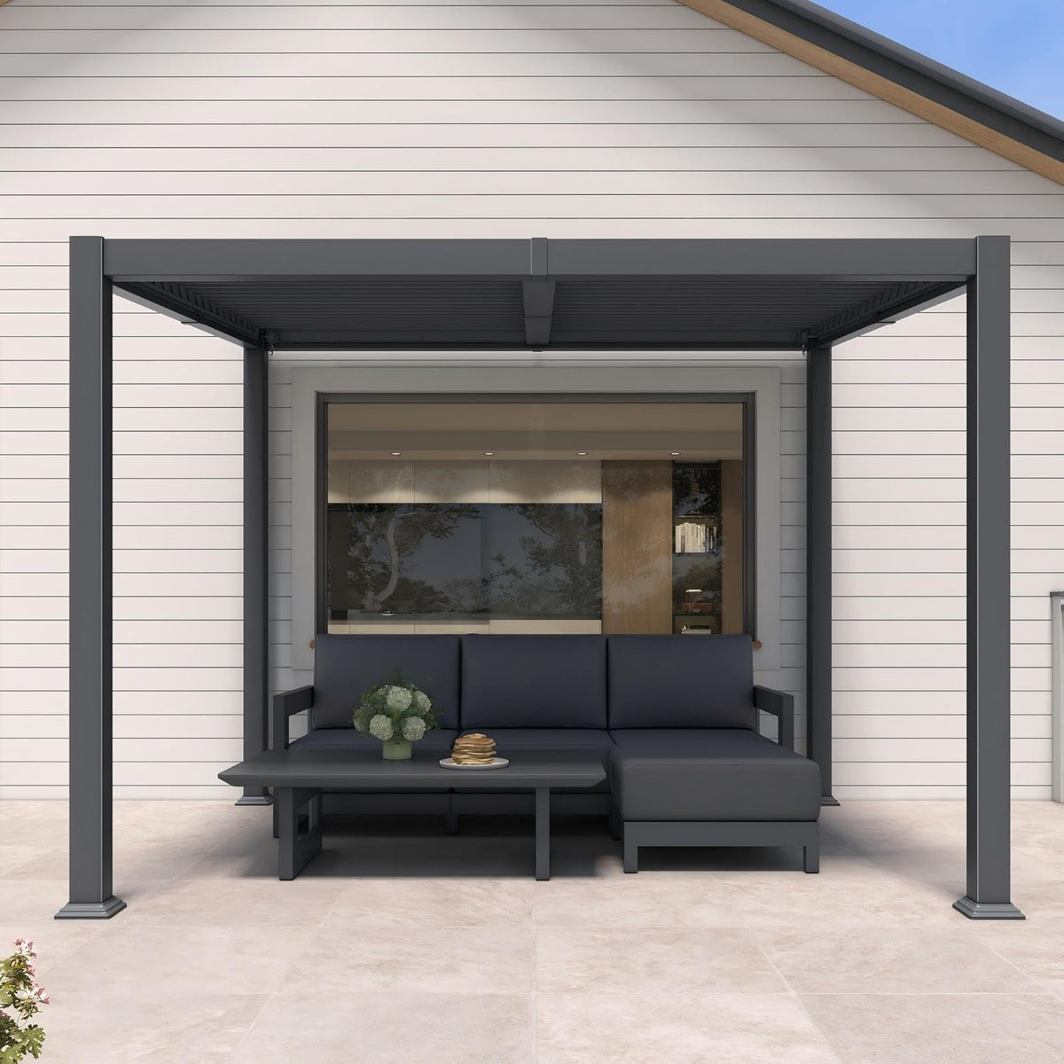 PURPLE LEAF Caesar – Pergola extérieure renforcée en aluminium à lames orientables avec toit rigide incliné, réglable et étanche à la pluie, gris