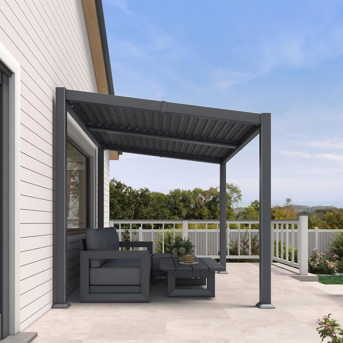 PURPLE LEAF Caesar – Pergola extérieure renforcée en aluminium à lames orientables avec toit rigide incliné, réglable et étanche à la pluie, gris