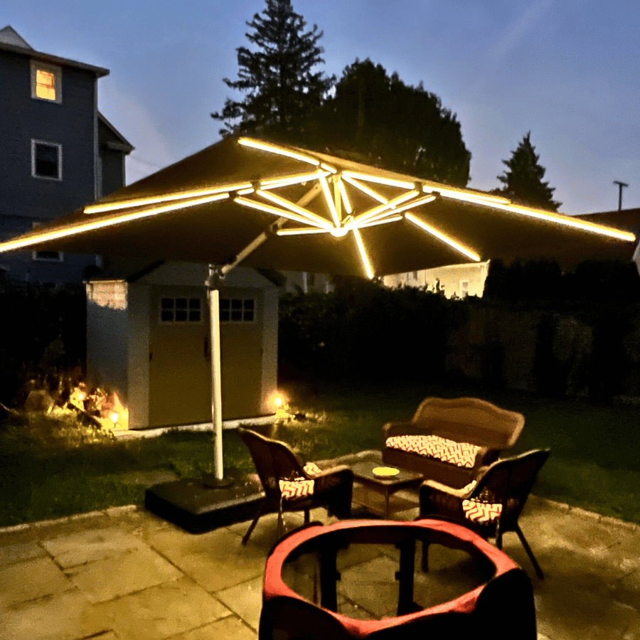 PURPLE LEAF – Parasol de terrasse rectangulaire à LED alimenté à l’énergie solaire avec éclairage