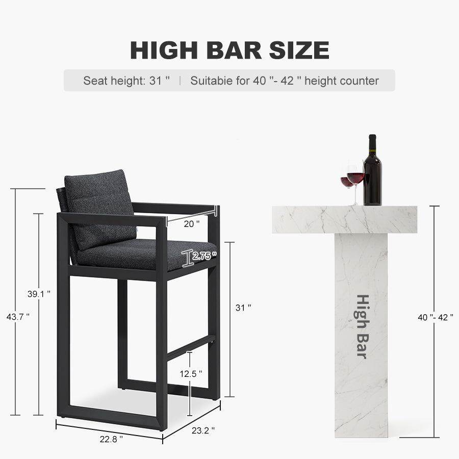 PURPLE LEAF Caesar – Tabourets de bar modernes en aluminium avec coussins amovibles pour cuisine, îlot extérieur et jardin