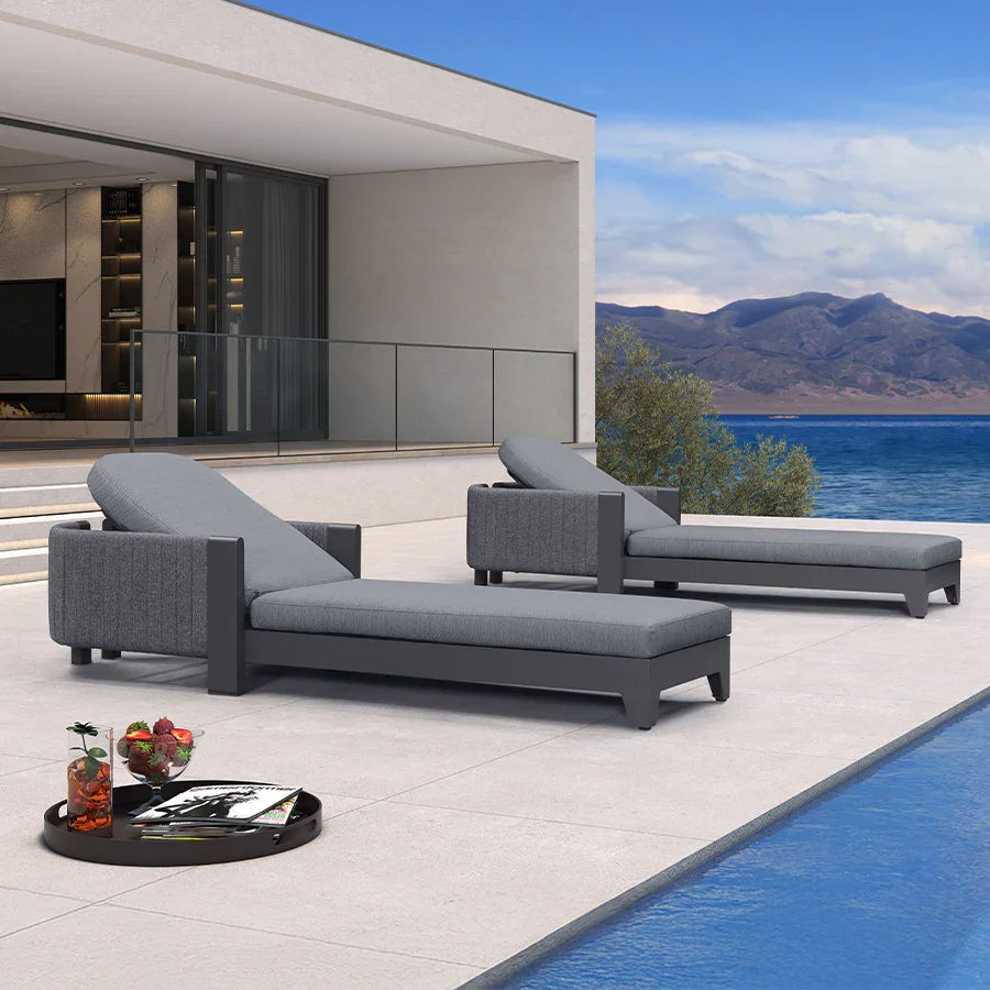 PURPLE LEAF – Chaises longues extérieures en aluminium avec coussin, réglables et inclinables pour bord de piscine et bain de soleil