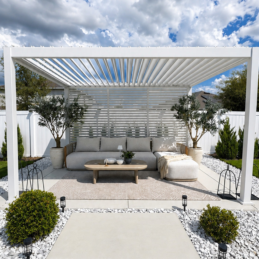 PURPLE LEAF Hailar – Ensemble salon de terrasse en L avec teck véritable, coussins et oreillers, dossier en corde oléfine pour jardin et porche