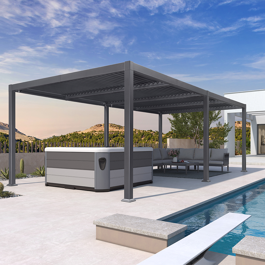 PURPLE LEAF Caesar – Pergola extérieure à lames orientables avec toit rigide réglable, gris