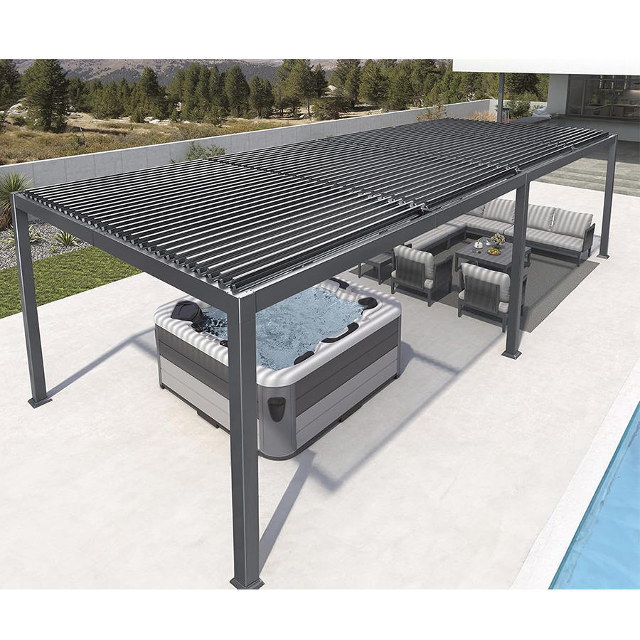 PURPLE LEAF Caesar – Pergola extérieure à lames orientables avec toit rigide réglable, gris