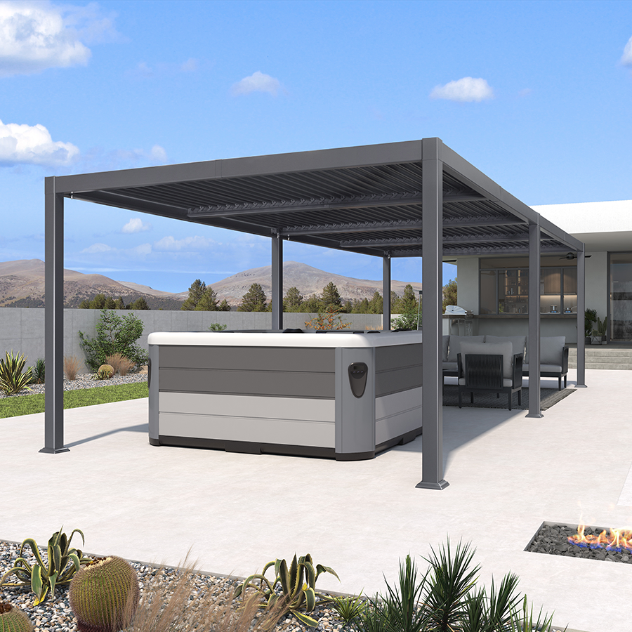 PURPLE LEAF Caesar – Pergola extérieure à lames orientables avec toit rigide réglable, gris