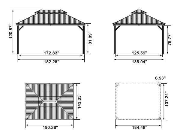 PURPLE LEAF – Pavillon de terrasse pour jardin, toit rigide gris en acier galvanisé avec rideau amélioré