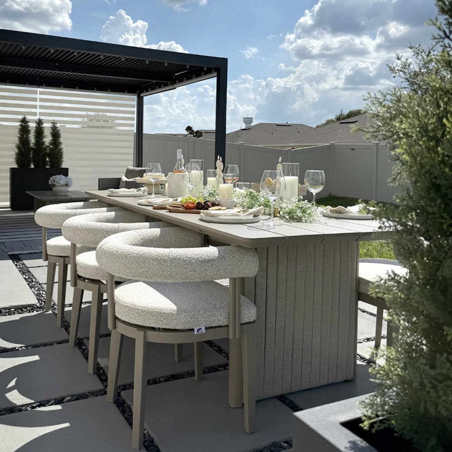 PURPLE LEAF Provence – Ensemble repas de terrasse haut de gamme moderne avec grande table rectangulaire et chaises en aluminium avec coussins en oléfine
