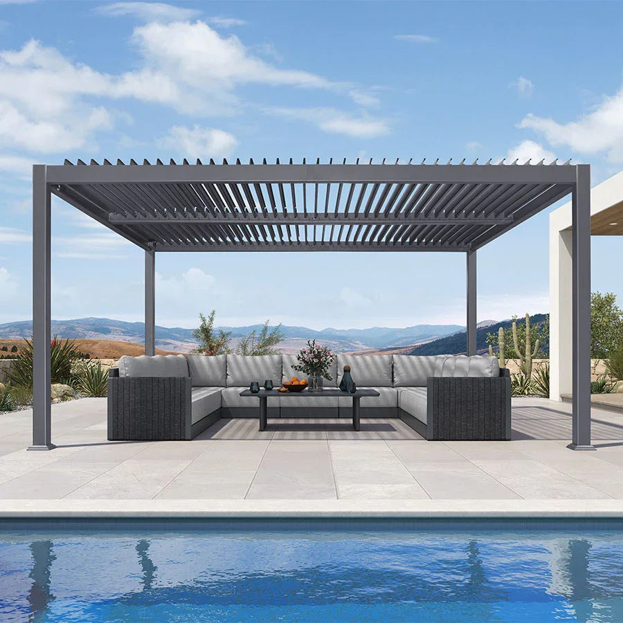 PURPLE LEAF Caesar – Pergola extérieure à lames orientables avec toit rigide réglable, gris
