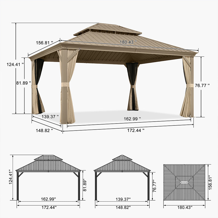 PURPLE LEAF – Pavillon de jardin Champagne à toit rigide en acier galvanisé avec rideau amélioré et éclairage