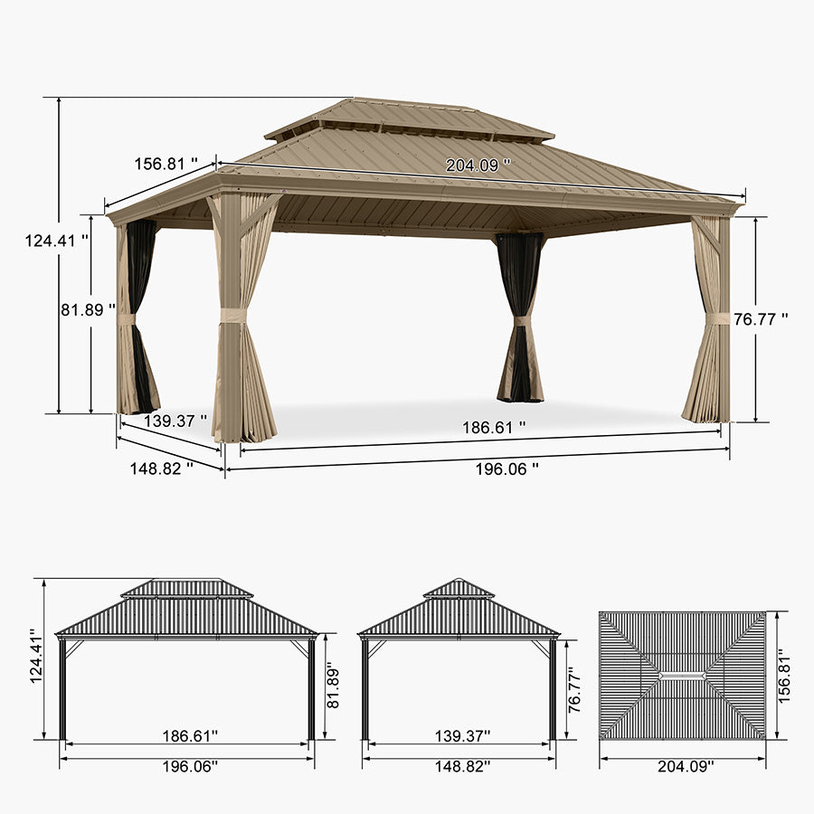 PURPLE LEAF – Pavillon de jardin Champagne à toit rigide en acier galvanisé avec rideau amélioré et éclairage
