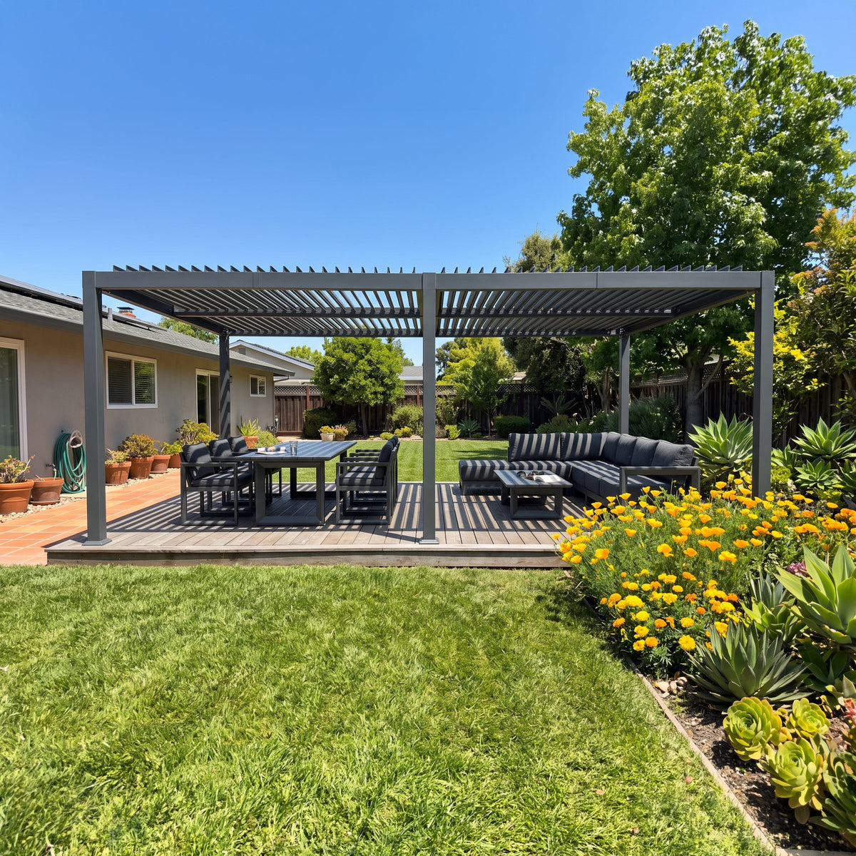 PURPLE LEAF Caesar – Pergola extérieure à lames orientables avec toit rigide réglable, gris