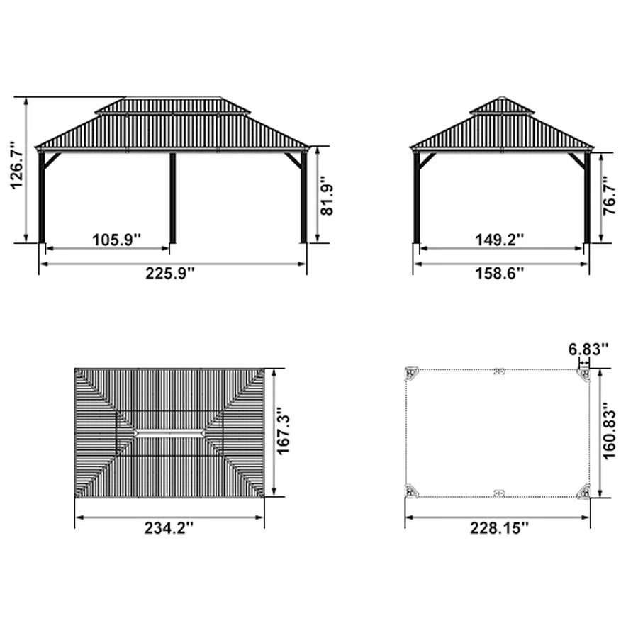 PURPLE LEAF – Pavillon de terrasse pour jardin, toit rigide gris en acier galvanisé avec rideau amélioré