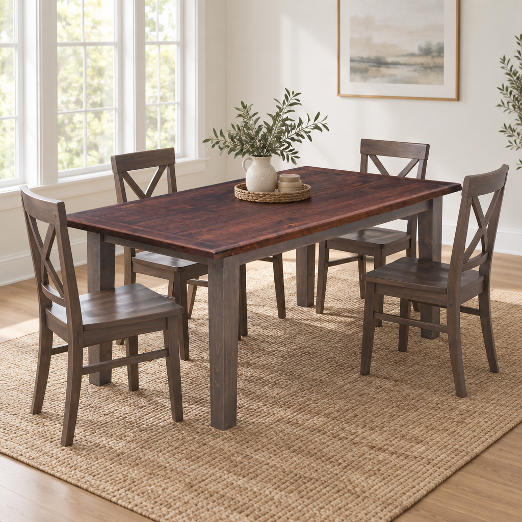 Amish Yorkana – Table à manger de ferme avec plateau épais en planches