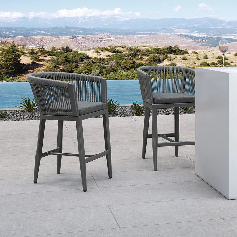 PURPLE LEAF – Lot de 2 tabourets de bar en rotin avec coussins et structure en aluminium pour extérieur ou intérieur