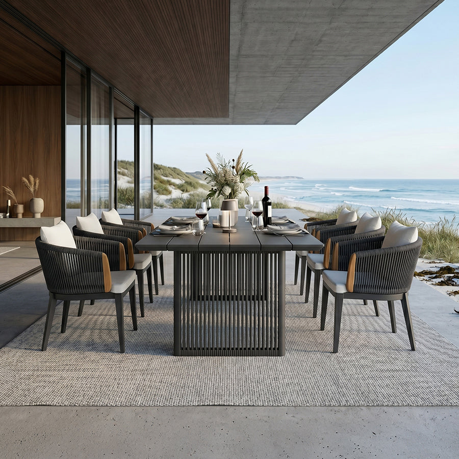 PURPLE LEAF Hailar – Ensemble repas extérieur familial avec table et chaises de terrasse en aluminium et coussins en oléfine