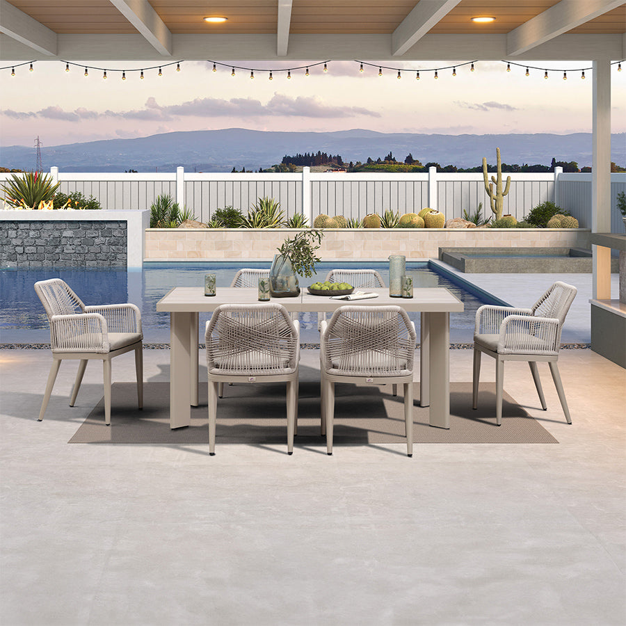 PURPLE LEAF – Ensemble repas extérieur en résine tressée avec coussins Sunbrella pour cuisine, terrasse et jardin