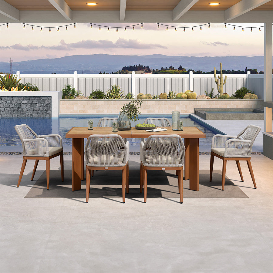 PURPLE LEAF – Ensemble repas extérieur en résine tressée avec coussins Sunbrella pour cuisine, terrasse et jardin