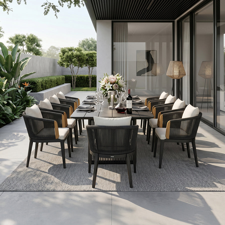 PURPLE LEAF Hailar – Ensemble repas extérieur familial avec table et chaises de terrasse en aluminium et coussins en oléfine