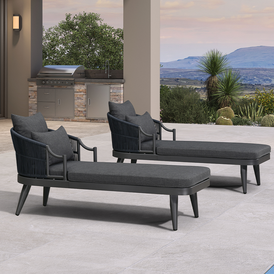 PURPLE LEAF – Chaise longue extérieure ergonomique en aluminium avec assise rembourrée et accoudoirs de soutien pour terrasse et piscine