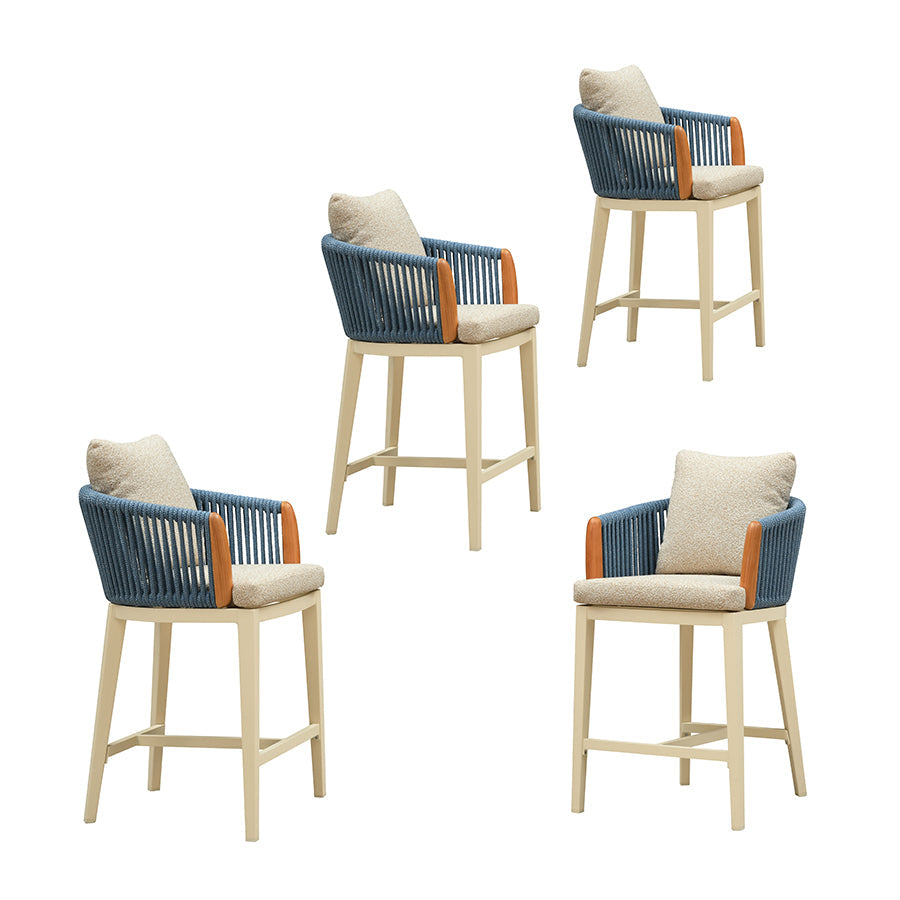 PURPLE LEAF Hailar – Tabouret de bar extérieur moderne en rotin avec dossier et coussin pour balcon, intérieur, extérieur ou îlot de cuisine
