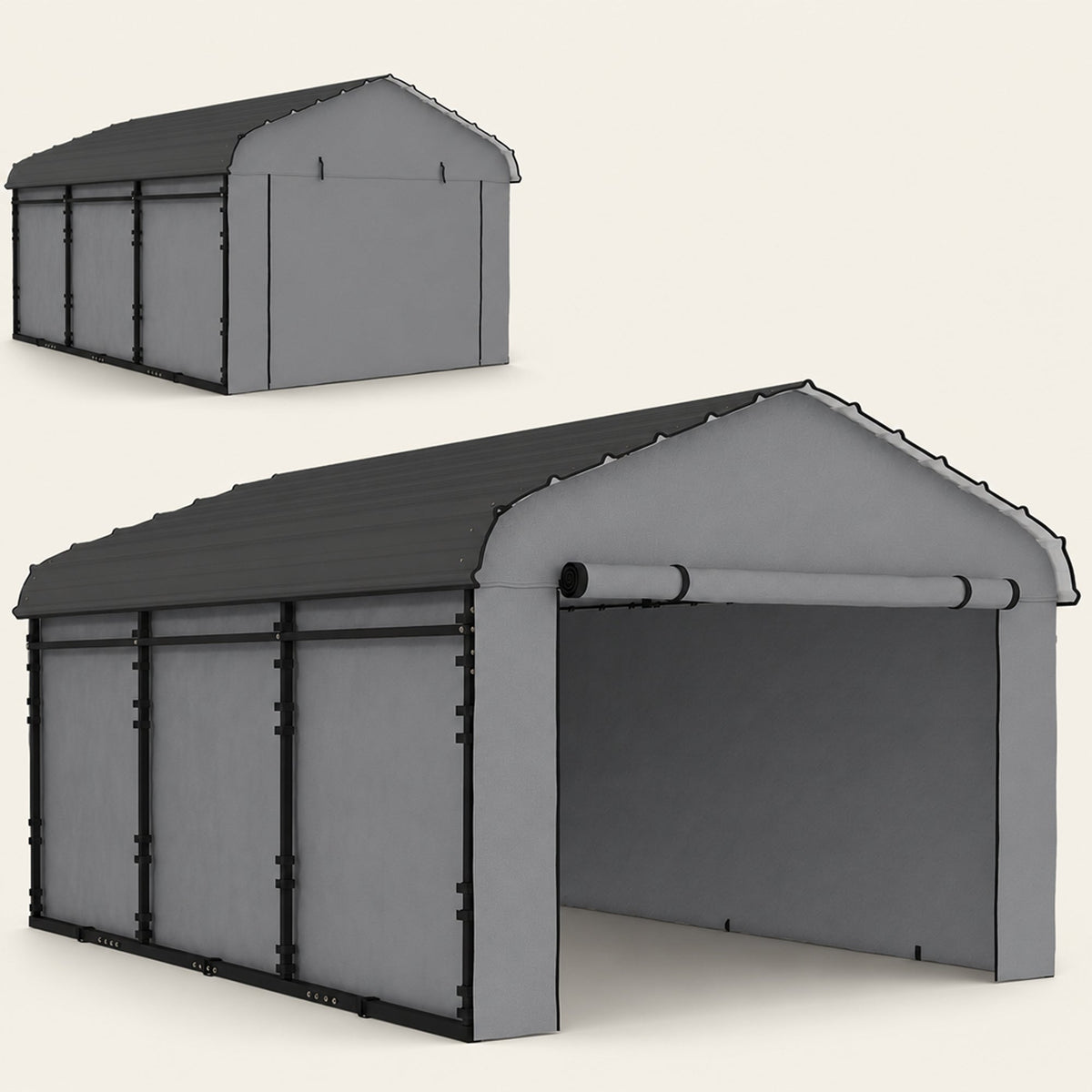 Onward 10' x 15' – Abri voiture métallique renforcé avec toit galvanisé et parois latérales amovibles