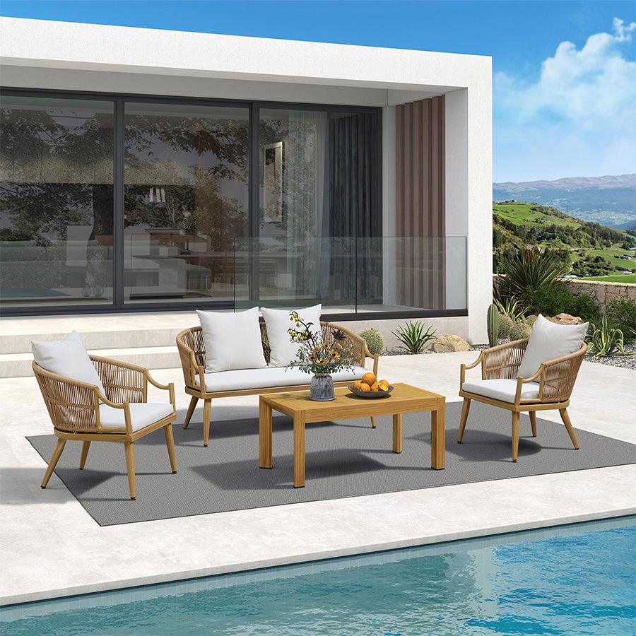 PURPLE LEAF Buler – Ensemble salon de terrasse moderne 4/8 pièces avec fauteuils en rotin, canapé et table basse pour bord de piscine