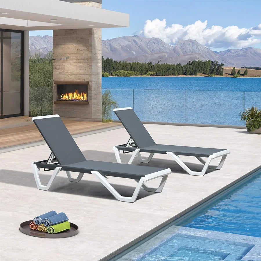 Clearance-PURPLE LEAF – Chaise longue de terrasse en plastique avec structure en aluminium, empilable pour piscine, plage et bain de soleil