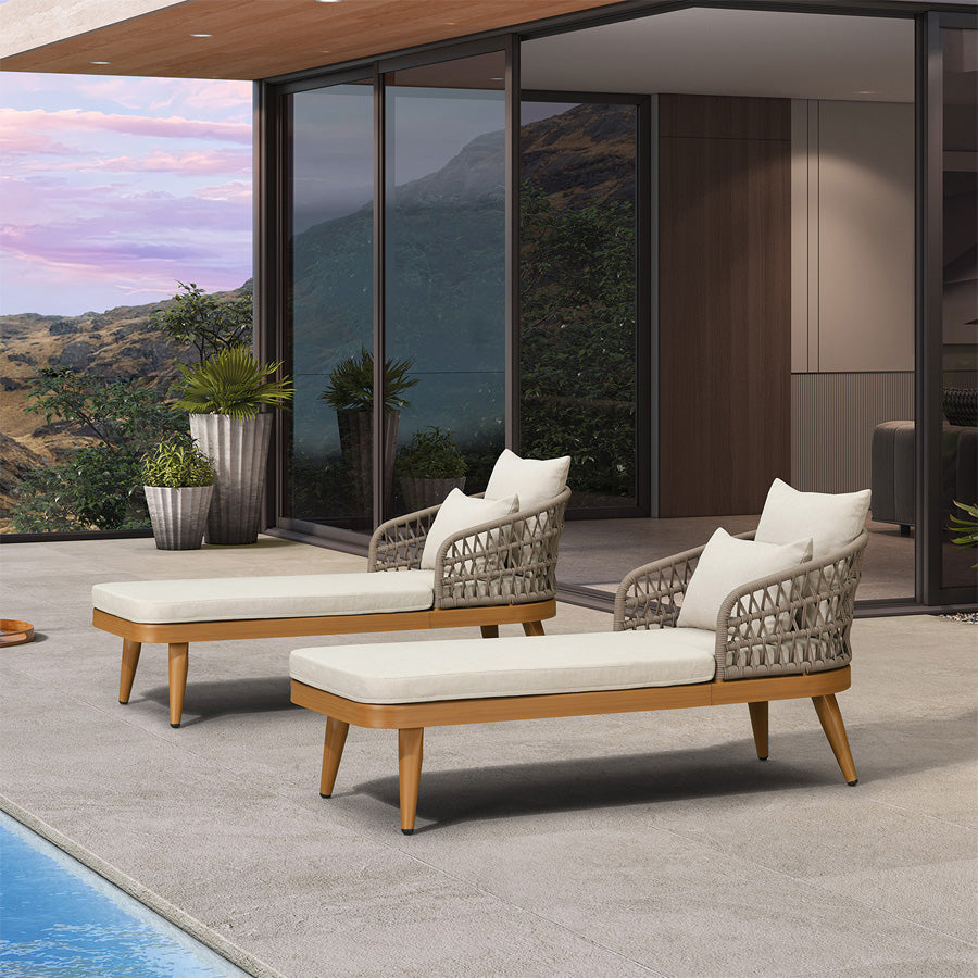 PURPLE LEAF – Chaise longue de terrasse en aluminium pour extérieur avec 2 coussins, pour terrasse, piscine, pelouse, jardin et porche