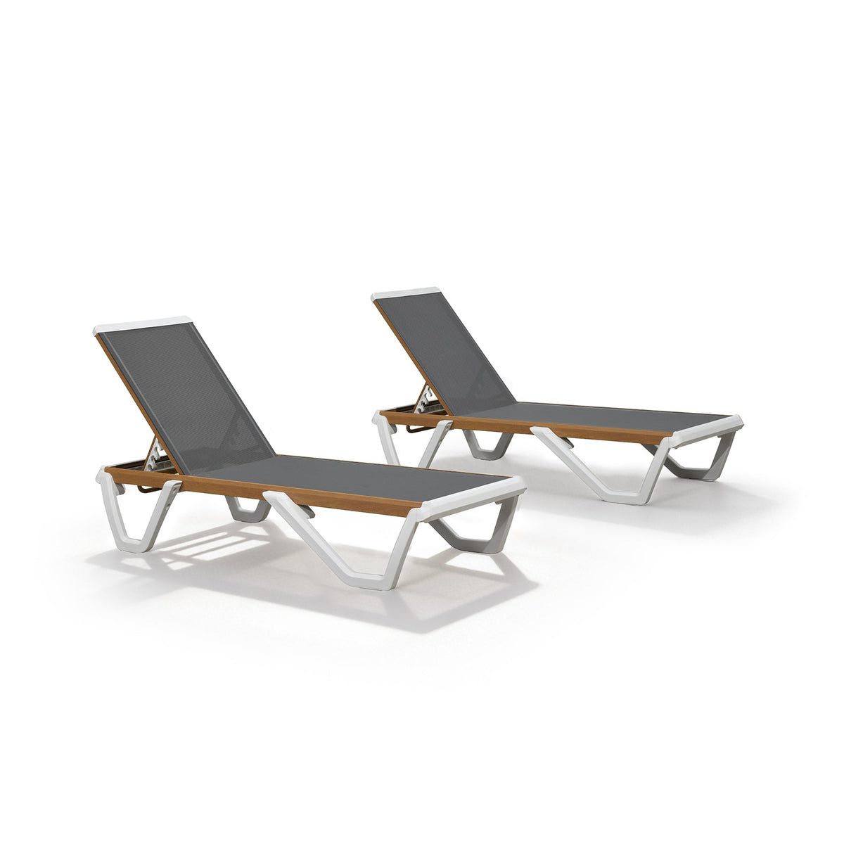 PURPLE LEAF – Ensemble chaises longues blanches de terrasse, réglables sur cinq positions, en plastique empilable pour piscine et plage