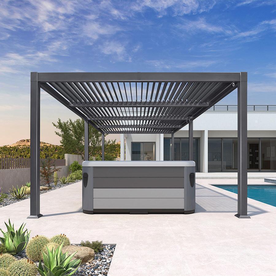 PURPLE LEAF Caesar – Pergola extérieure à lames orientables avec toit rigide réglable, gris