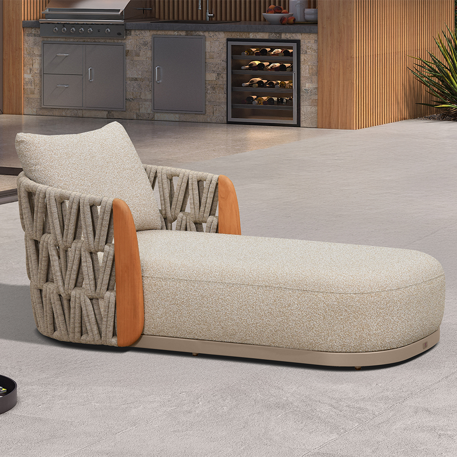 PURPLE LEAF Hailar – Chaise longue de terrasse haut de gamme en oléfine, aluminium et accoudoirs en teck pour terrasse, piscine et jardin