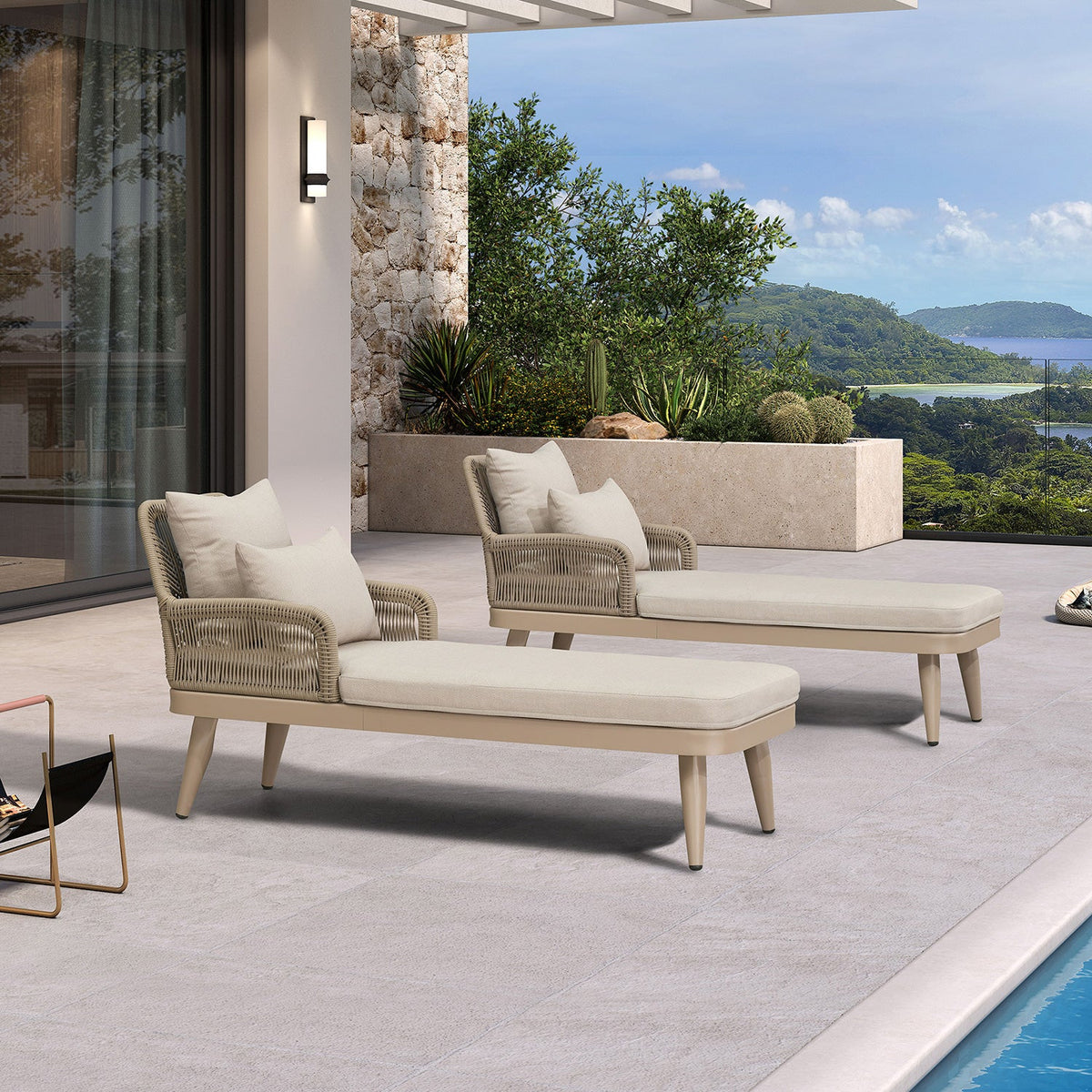 PURPLE LEAF – Chaise longue de terrasse en aluminium pour extérieur avec 2 coussins, pour terrasse, piscine, pelouse, jardin et porche