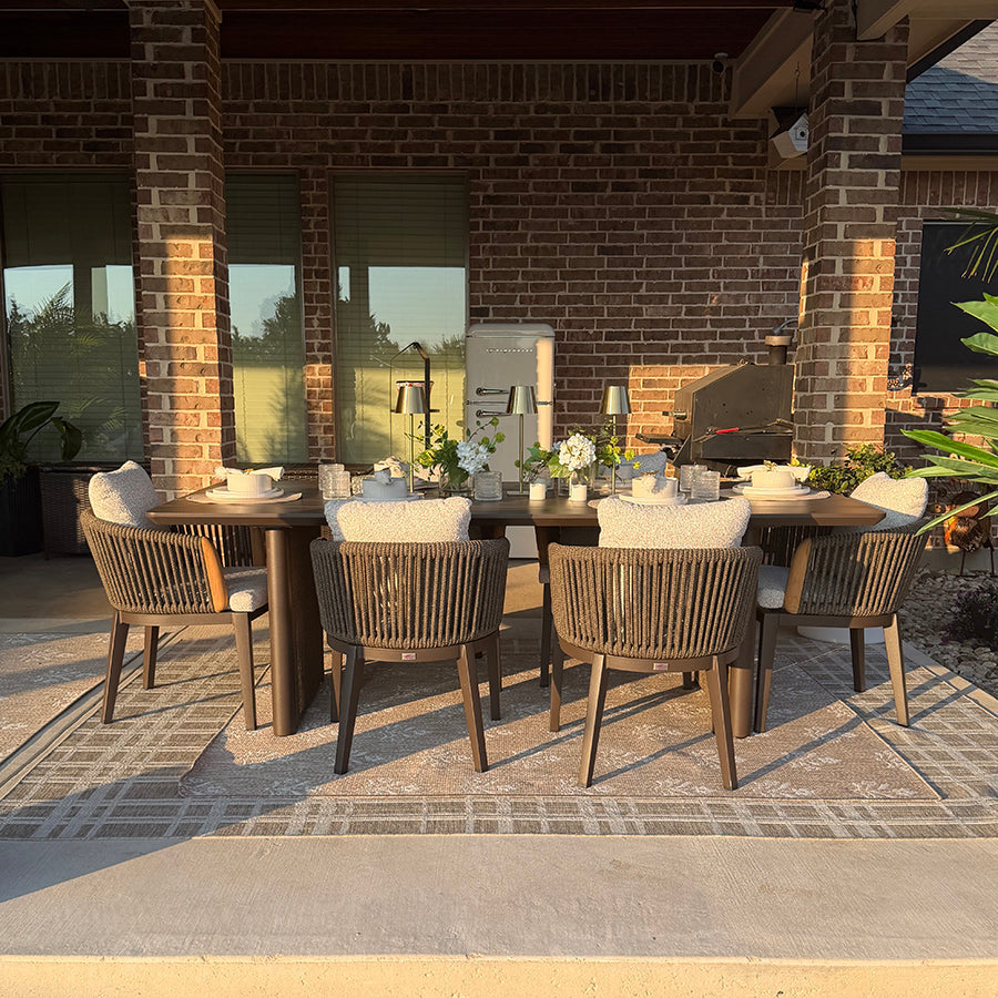 PURPLE LEAF Hailar – Ensemble repas extérieur familial avec table et chaises de terrasse en aluminium et coussins en oléfine