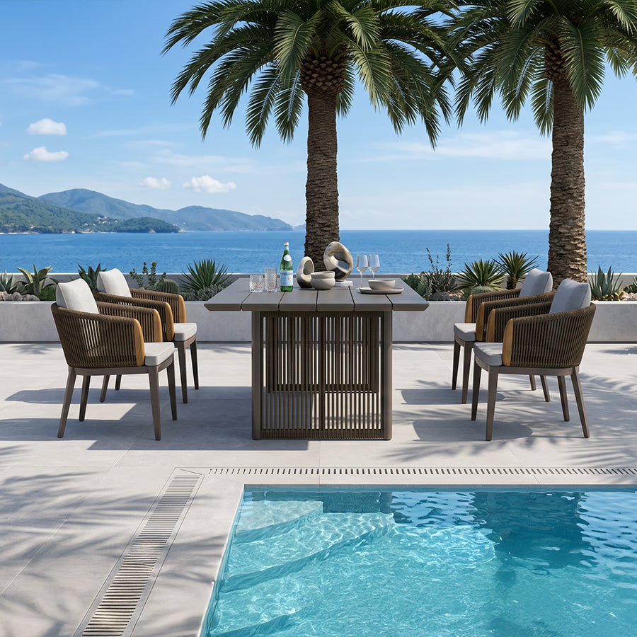 PURPLE LEAF Hailar – Ensemble repas extérieur familial avec table et chaises de terrasse en aluminium et coussins en oléfine