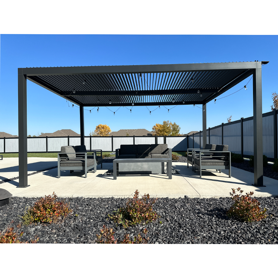 PURPLE LEAF Caesar – Pergola extérieure à lames orientables avec toit rigide réglable, gris