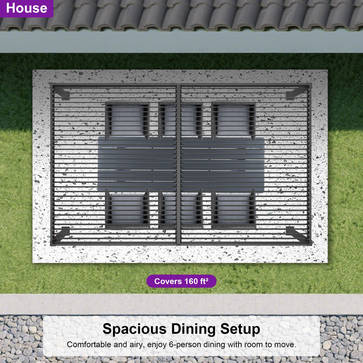 PURPLE LEAF Caesar – Pergola extérieure à lames orientables avec toit rigide réglable, gris