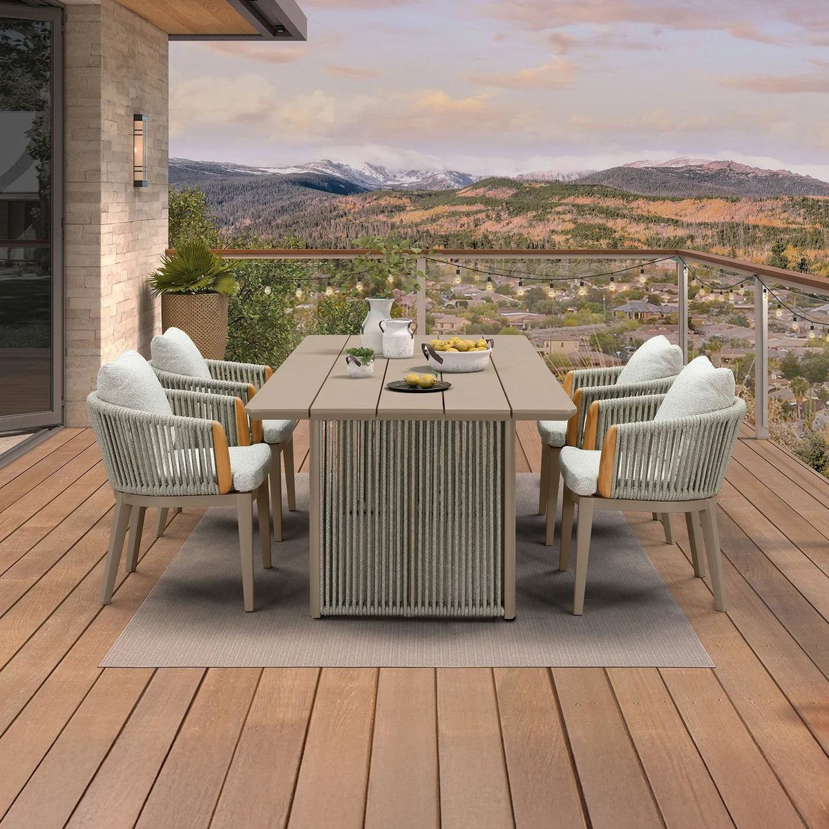 PURPLE LEAF Hailar – Ensemble repas extérieur familial avec table et chaises de terrasse en aluminium et coussins en oléfine