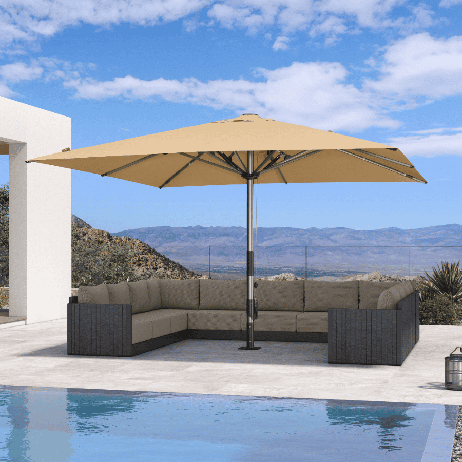 PURPLE LEAF – Parasol de terrasse semi-automatique extra-large Premium, modèle commercial pour jardin, café et hôtel