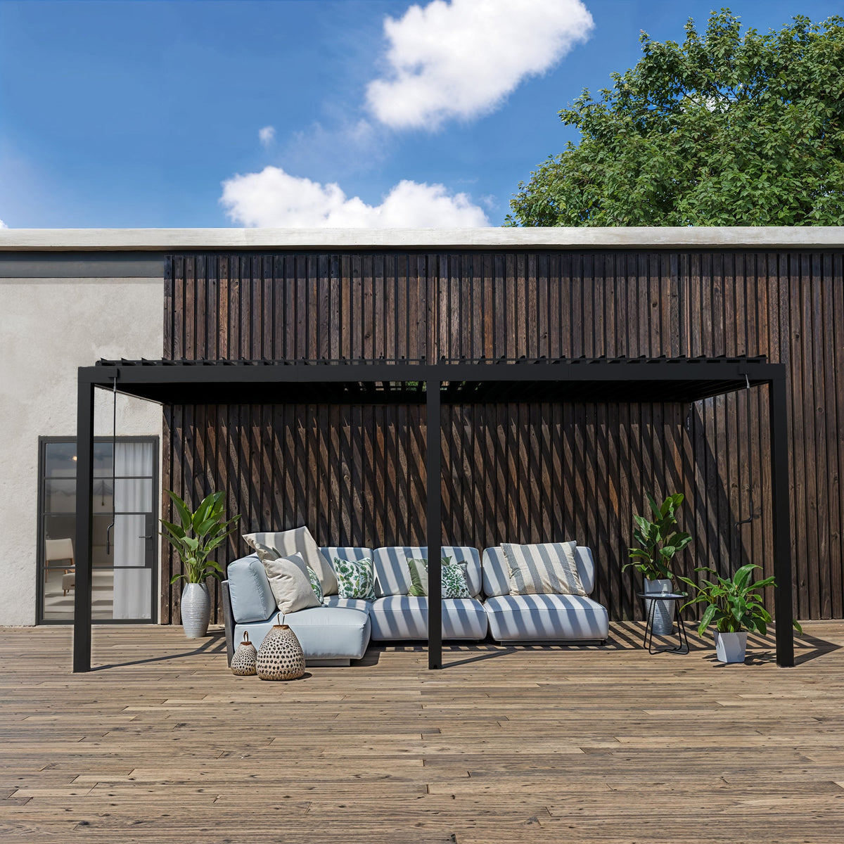 Evanston 20x10 – Pergola murale à lames orientables