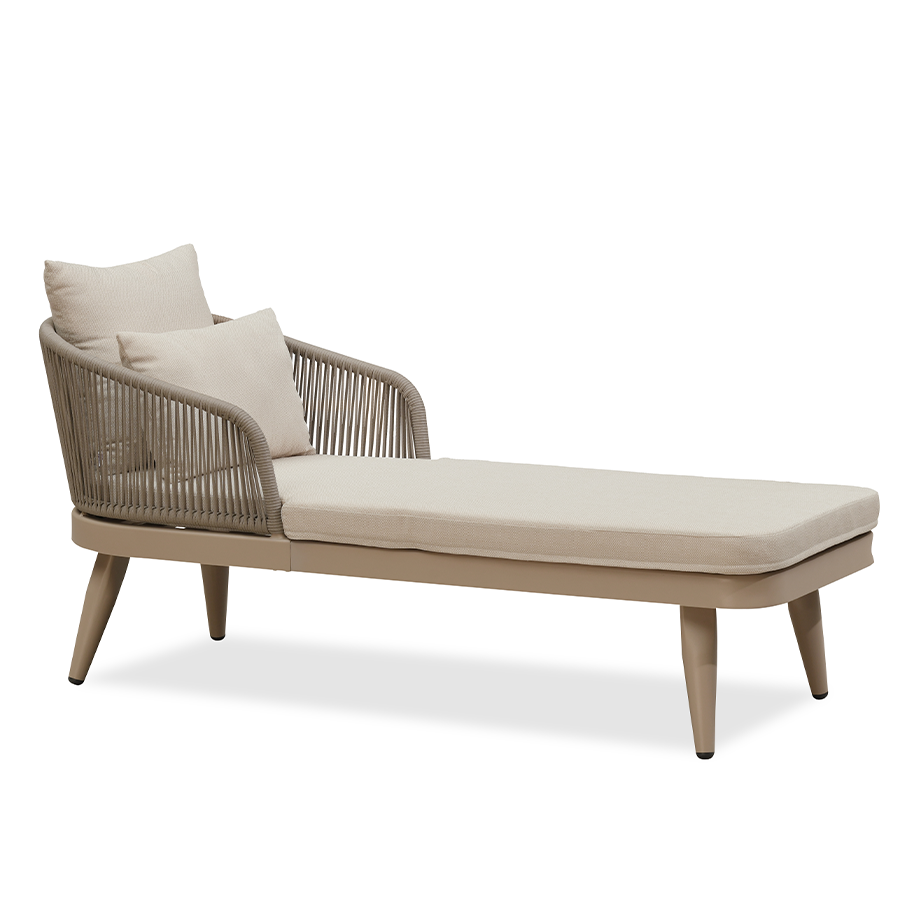 PURPLE LEAF – Chaise longue extérieure avec coussin épais, structure en aluminium, oreiller, soutien lombaire et accoudoirs en résine tressée, toutes saisons