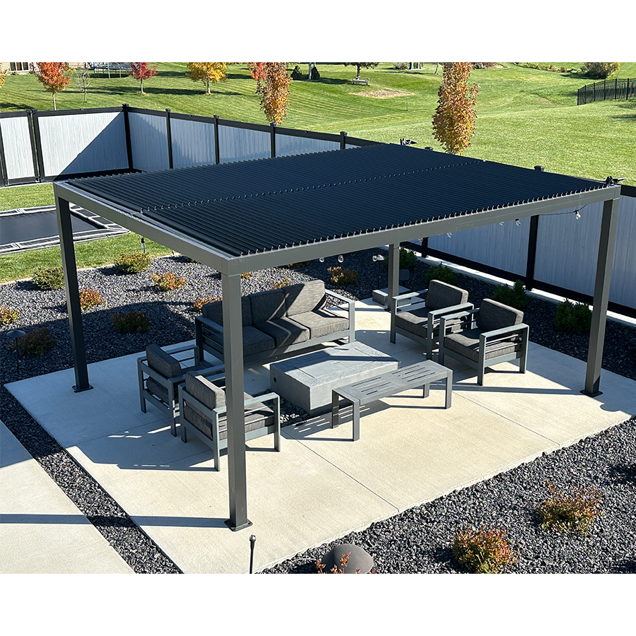 PURPLE LEAF Caesar – Pergola extérieure à lames orientables avec toit rigide réglable, gris