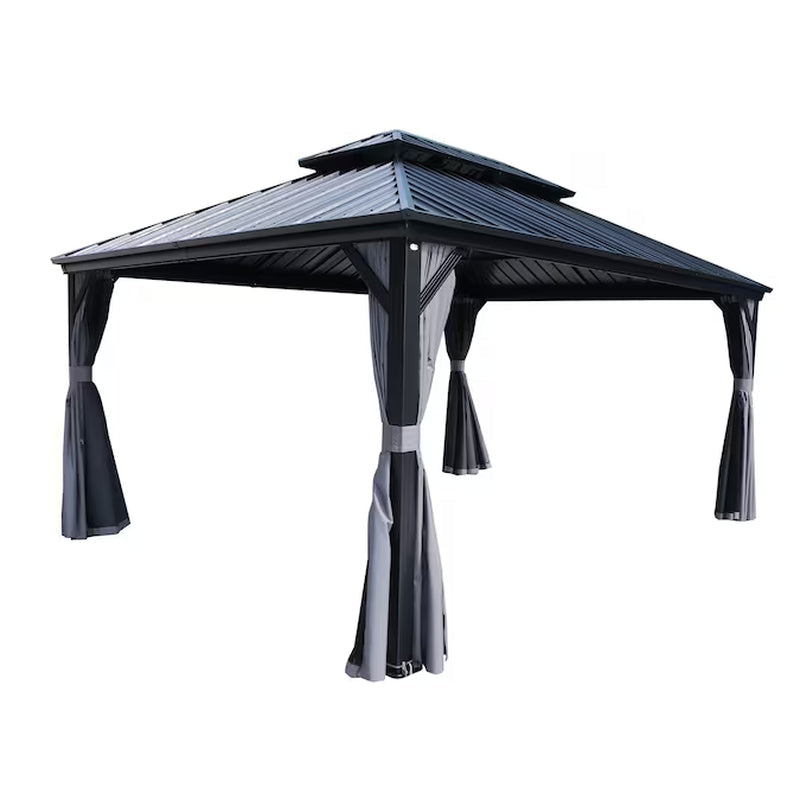 Pavillon gris 12-Ft X 14-Ft à toit rigide, moustiquaire incluse