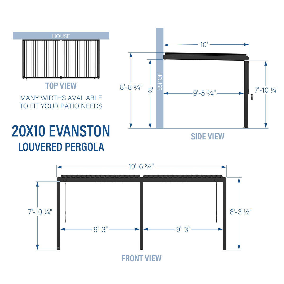Evanston 20x10 – Pergola murale à lames orientables