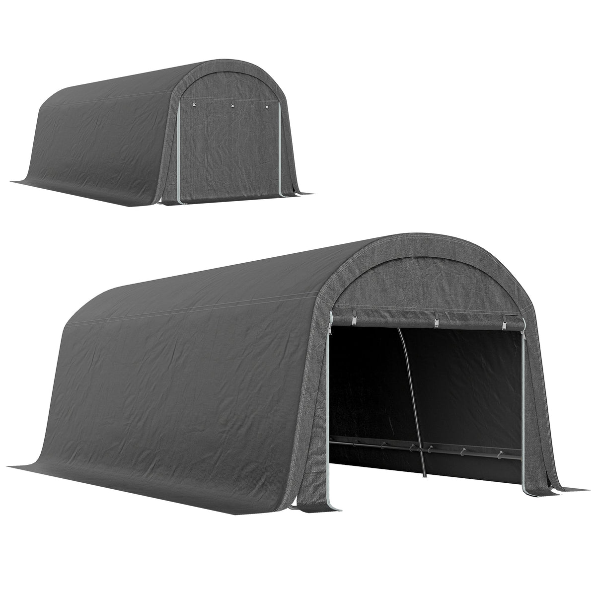 Abri portable 10' x 20' avec porte zippée enroulable, gris foncé
