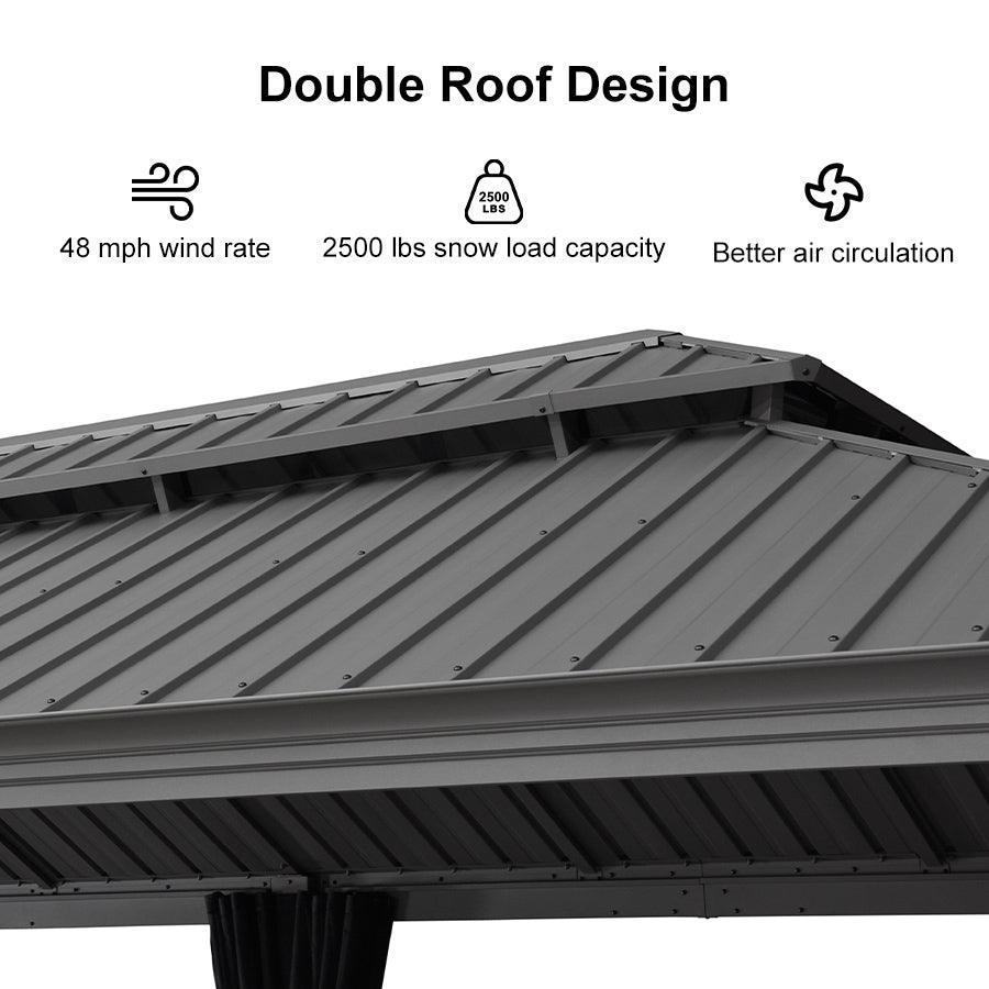 PURPLE LEAF – Pavillon de terrasse pour piscine, toit rigide gris clair en acier galvanisé avec rideaux améliorés