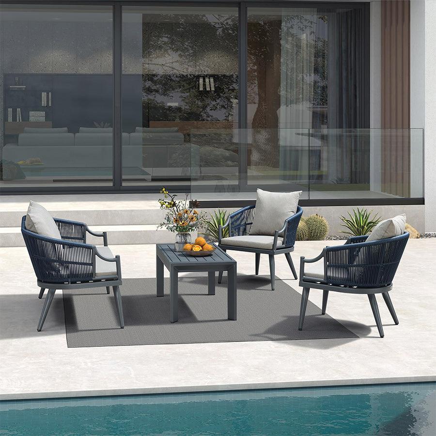 PURPLE LEAF Buler – Ensemble salon de terrasse moderne 4/8 pièces avec fauteuils en rotin, canapé et table basse pour bord de piscine